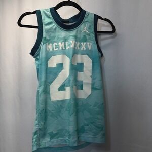 Jordan MCMLXXXV 23 Basketball Jersey Teal Geometric Gradient Youth Medium 10-12